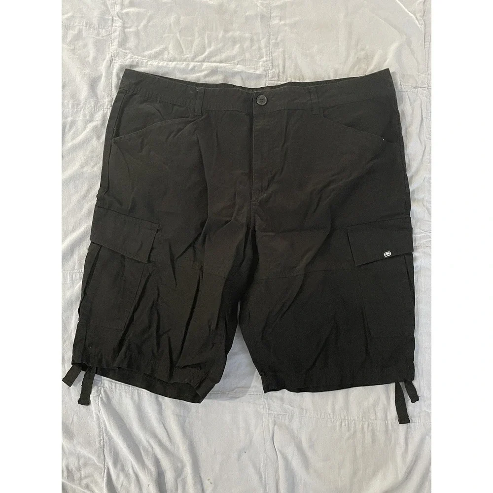 Ecko Unltd Cargo Short Mens 40 Black Outdoor Utility Workwear Lightweight Ties‎